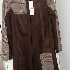 Calvin Klein Brown Plaid Panel Trench Coat